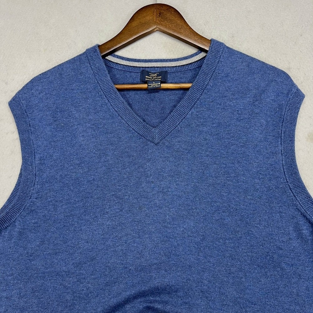 Brooks Brothers 346 Supima Cotton V Neck Sweater Vest Mens Blue Size L - Picture 3 of 8